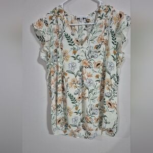 Maison d. Amelie Size Medium Floral Print Ruffle Sleeve Top